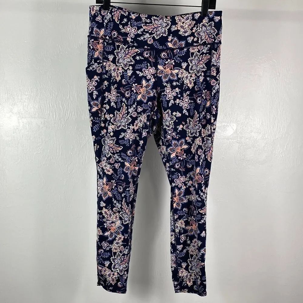 J. Jill Fit Performance Floral Ankle Length Leggings With Pockets size M